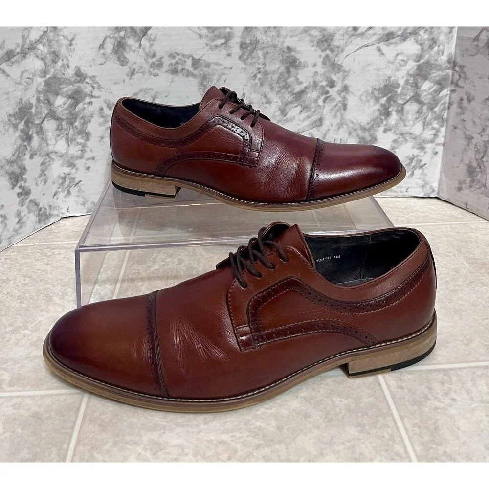 Stacy Adams Dickinson Oxford Dress Shoes Mens 11 Cognac Brown Prom Wedding Corp